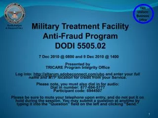 Military Treatment Facility Anti-Fraud Program DODI 5505.02