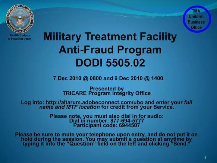 military treatment facility anti fraud program dodi 5505 02