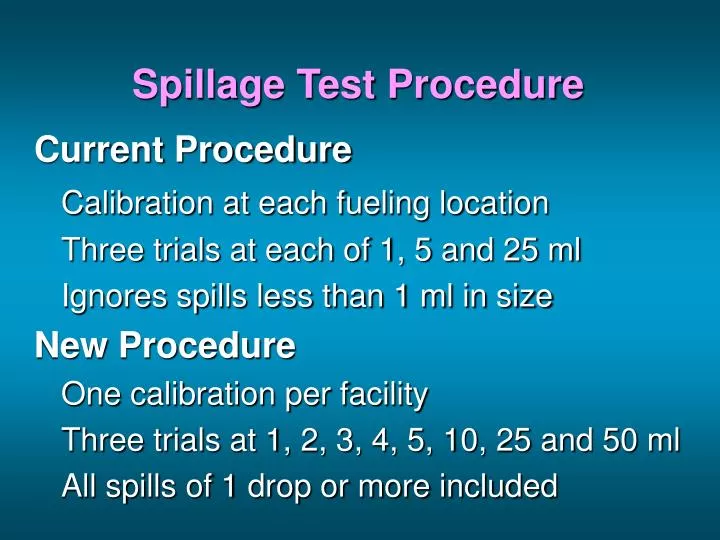 spillage test procedure