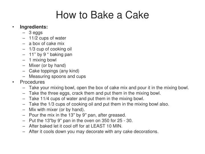 how to bake a cake step by step essay