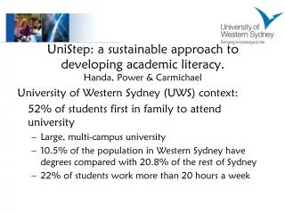 UniStep: a sustainable approach to developing academic literacy. Handa, Power &amp; Carmichael
