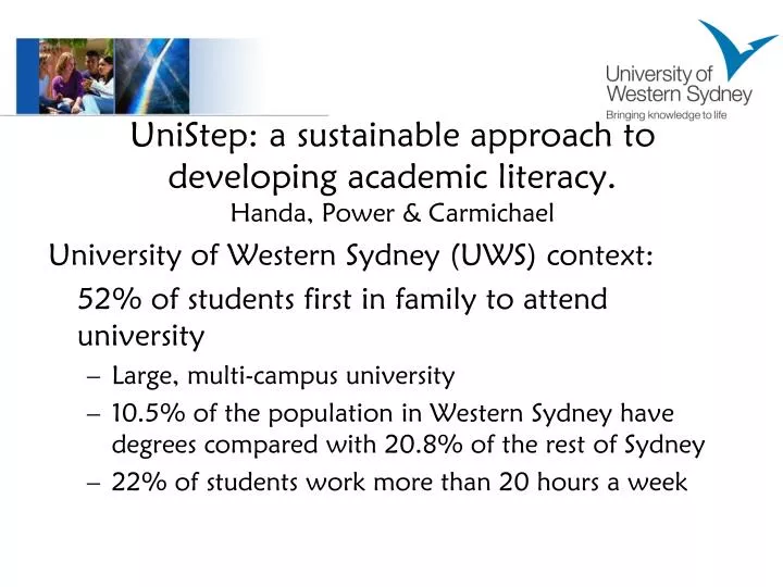 unistep a sustainable approach to developing academic literacy handa power carmichael