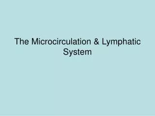 The Microcirculation &amp; Lymphatic System