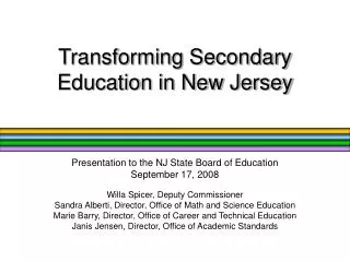 Transforming Secondary Education in New Jersey