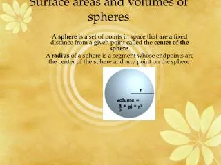 Surface areas and volumes of spheres