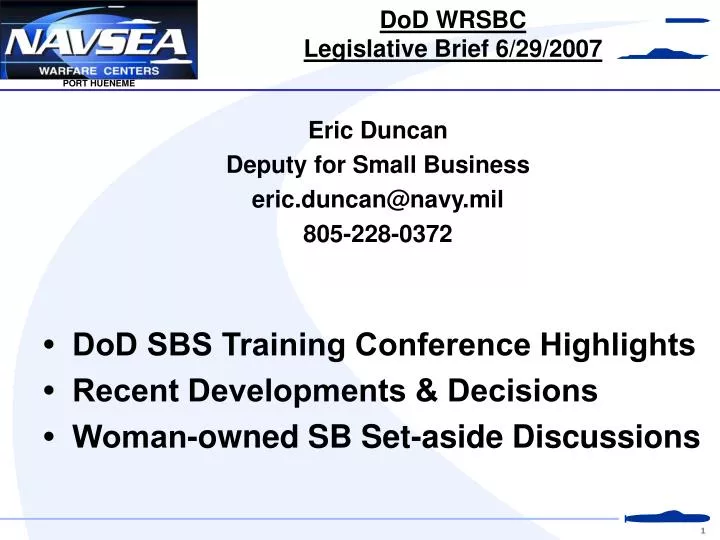 dod wrsbc legislative brief 6 29 2007