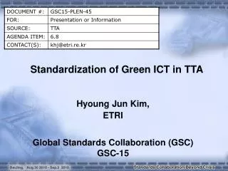 Standardization of Green ICT in TTA