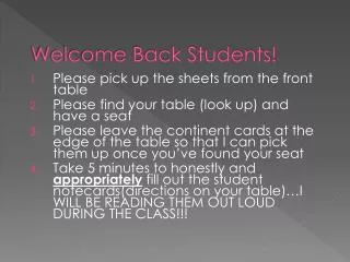 Welcome Back Students!
