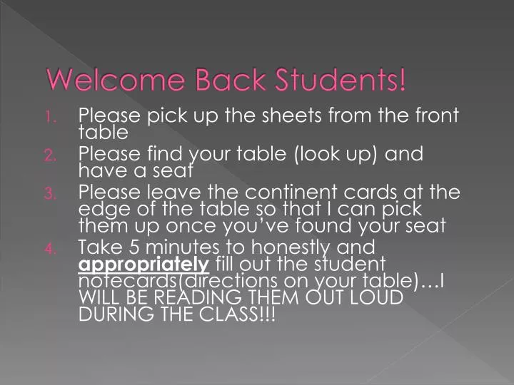 welcome back students