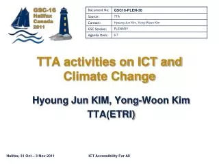 TTA activities on ICT and Climate Change