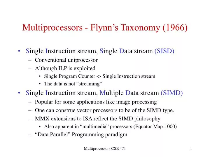 multiprocessors flynn s taxonomy 1966