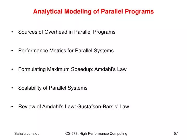 analytical modeling of parallel programs