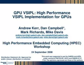 GPU VSIPL: High Performance VSIPL Implementation for GPUs