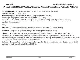 Project: IEEE P802.15 Working Group for Wireless Personal Area Networks (WPANs)