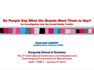 Djamchid ASSADI Burgundy School of Business, CEREN