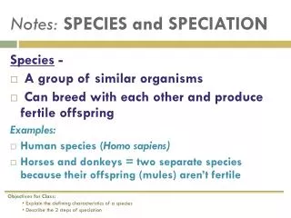 Notes: SPECIES and SPECIATION