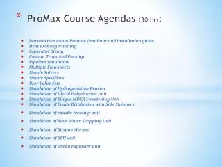 ProMax Course Agendas (30 hr) :