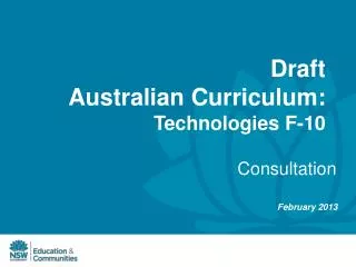 Draft Australian Curriculum: Technologies F-10