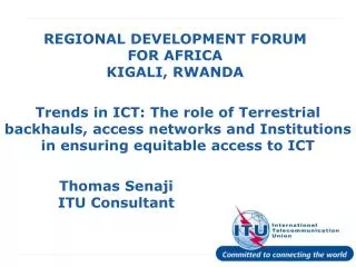 REGIONAL DEVELOPMENT FORUM FOR AFRICA KIGALI, RWANDA