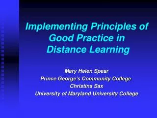 Implementing Principles of Good Practice in Distance Learning