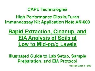 CAPE Technologies High Performance Dioxin/Furan Immunoassay Kit Application Note AN-008