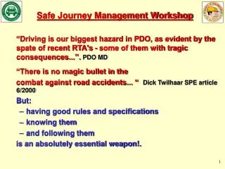 Safe Journey Management Workshop