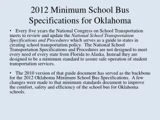 2012 Minimum School Bus Specifications for Oklahoma