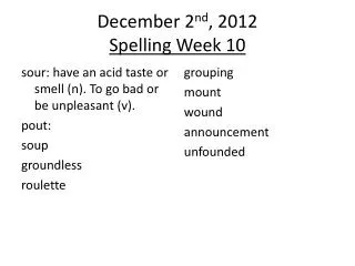 December 2 nd , 2012 Spelling Week 10