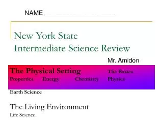 New York State Intermediate Science Review