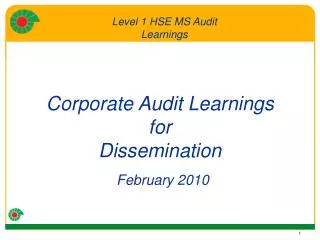 Corporate Audit Learnings for Dissemination February 2010