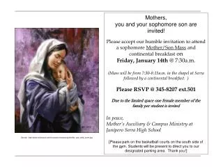 Mothers, you and your sophomore son are invited!