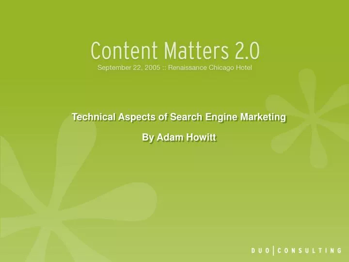 technical aspects of search engine marketing by adam howitt