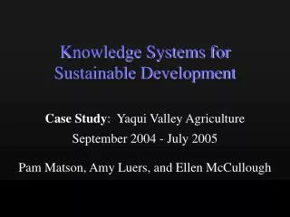Knowledge Systems for Sustainable Development