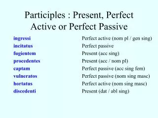 Participles : Present, Perfect Active or Perfect Passive