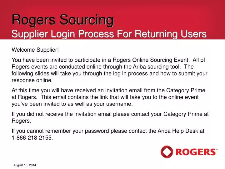 rogers sourcing supplier login process for returning users