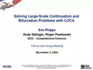 Solving Large-Scale Continuation and Bifurcation Problems with LOCA