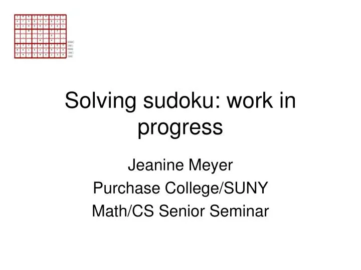 solving sudoku work in progress