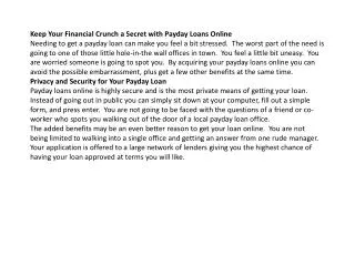 Keep Your Finances a Secret with Payday Loans Online Cashhhh