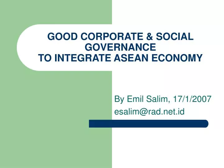 good corporate social governance to integrate asean economy