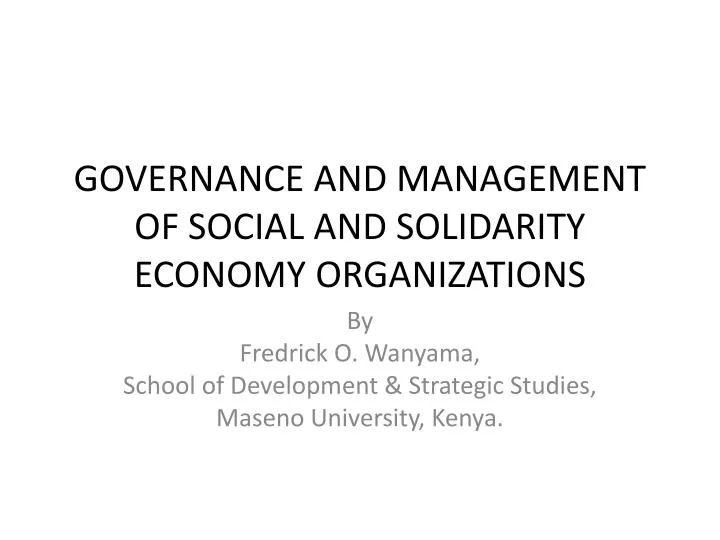 governance and management of social and solidarity economy organizations