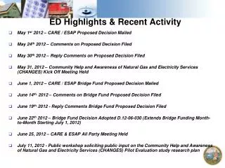 ED Highlights &amp; Recent Activity