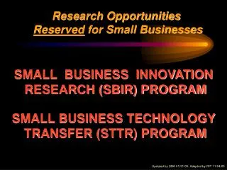 Research Opportunities Reserved for Small Businesses