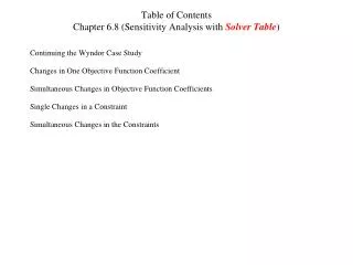 Table of Contents Chapter 6.8 (Sensitivity Analysis with Solver Table )