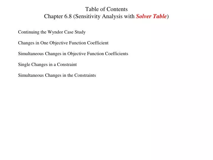 table of contents chapter 6 8 sensitivity analysis with solver table