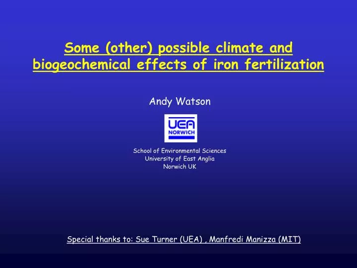 some other possible climate and biogeochemical effects of iron fertilization