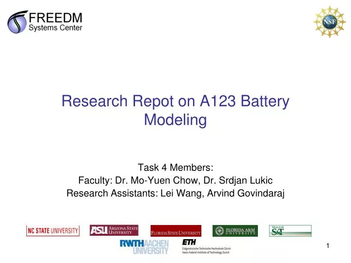 research repot on a123 battery modeling