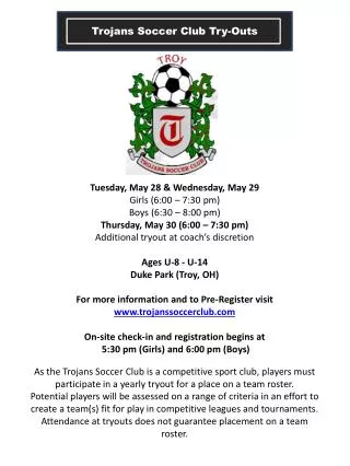 Trojans Soccer Club Try-Outs