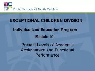 Present Levels of Academic Achievement and Functional Performance