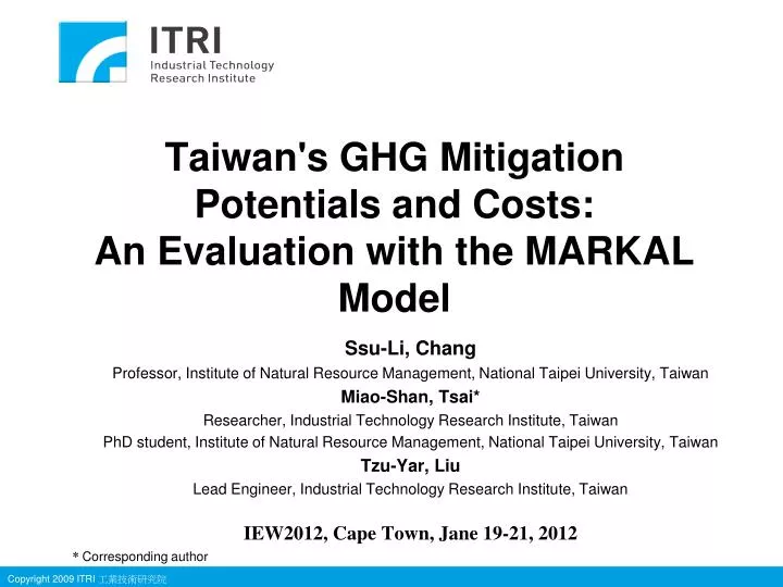taiwan s ghg mitigation potentials and costs an evaluation with the markal model