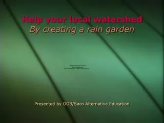 Help your local watershed By creating a rain garden